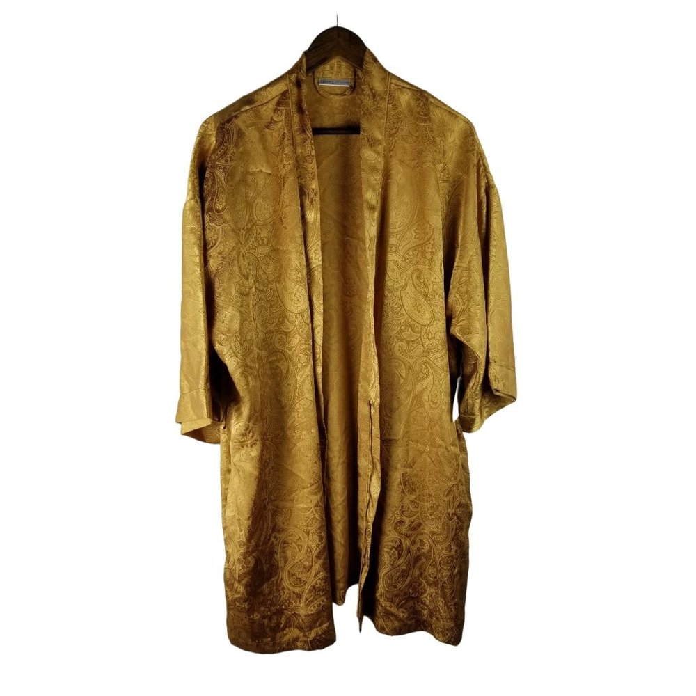 Valerie Stevens Satin Paisley Robe Large Women's Gold New